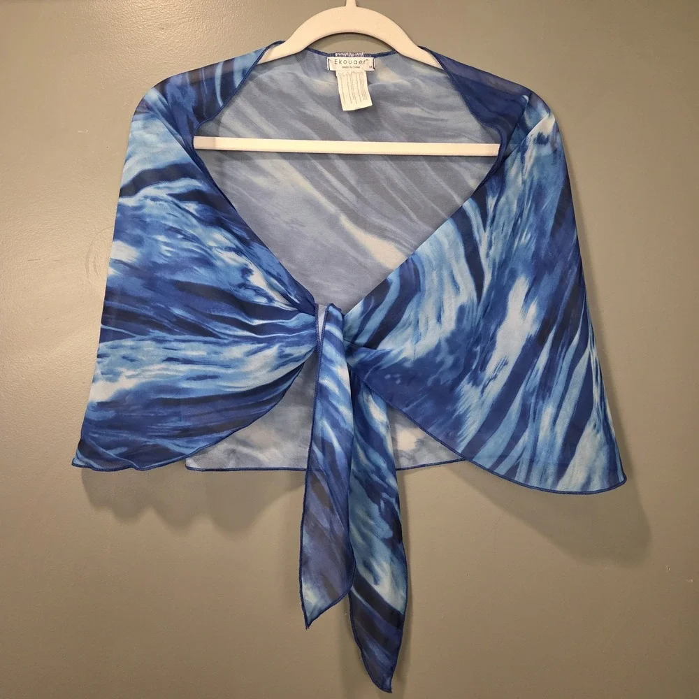 Ekouaer Water Print Sheer Scarf Shawl Beach Tropical Vacation Resort, Blue White